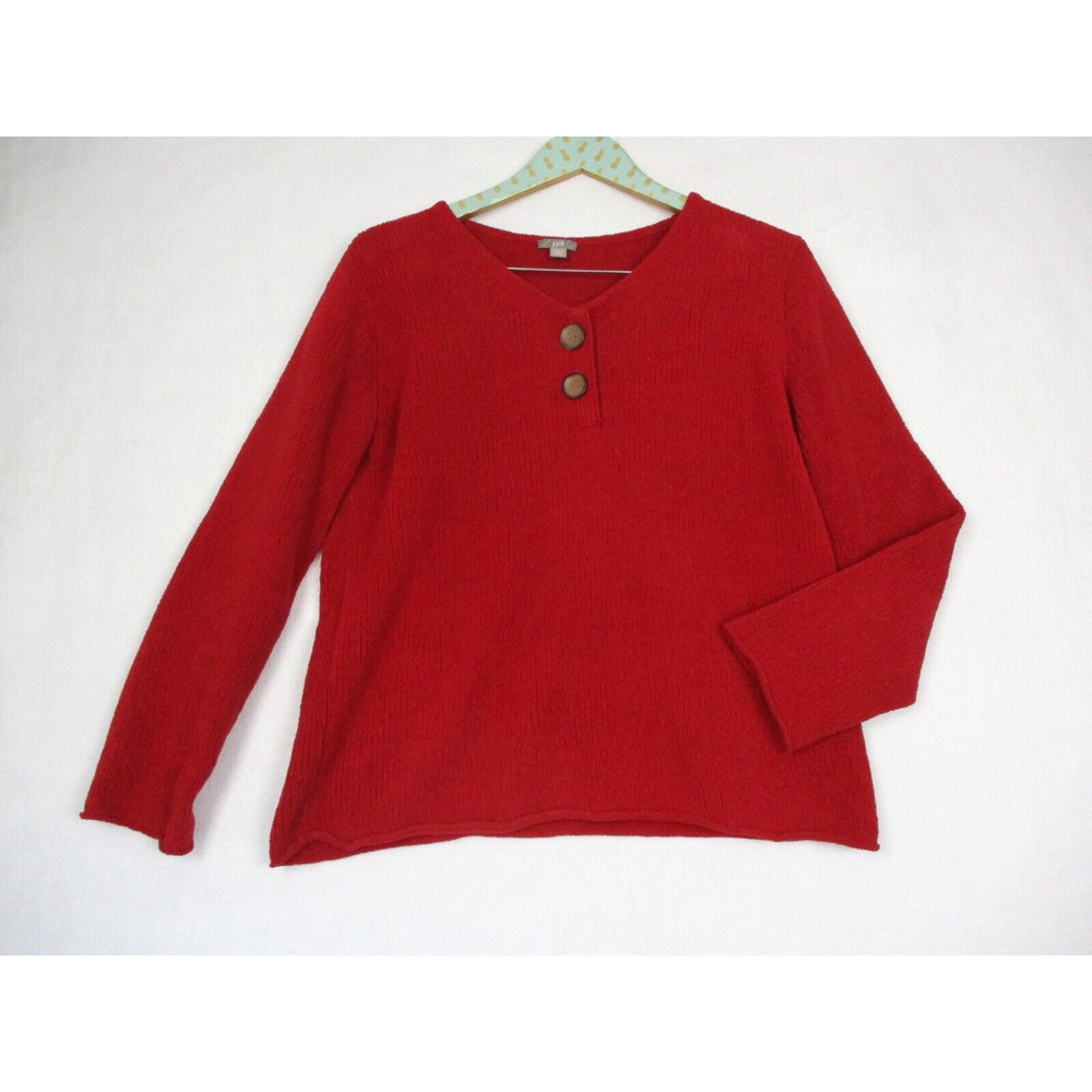 J Jill Chenille Sweater Womens PS‎ Petite Small Red Henley Button Boxy Oversized